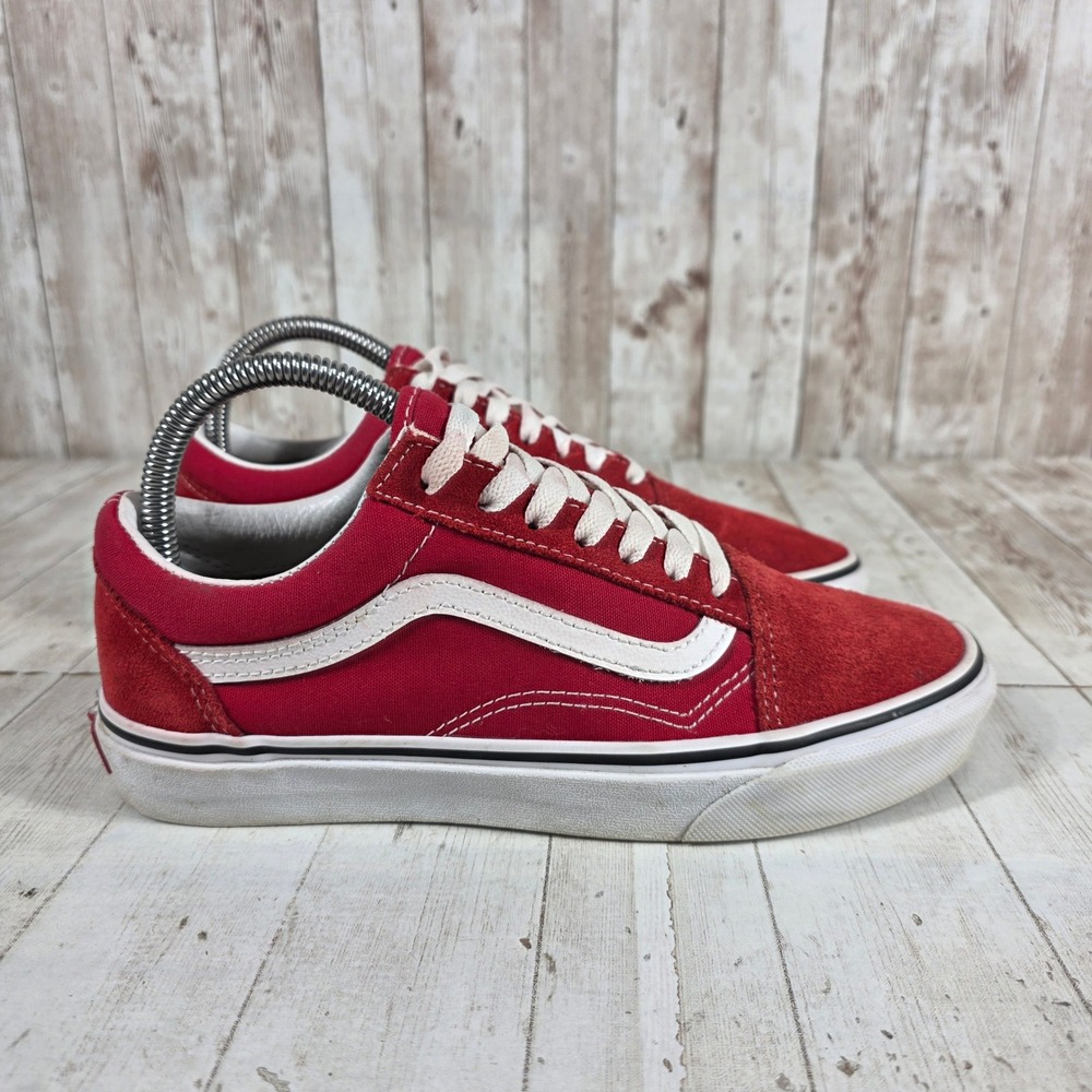 Vans Old Skool Red White Suede Canvas Skate Sneakers Womens 7.5 Mens 6.0 500714